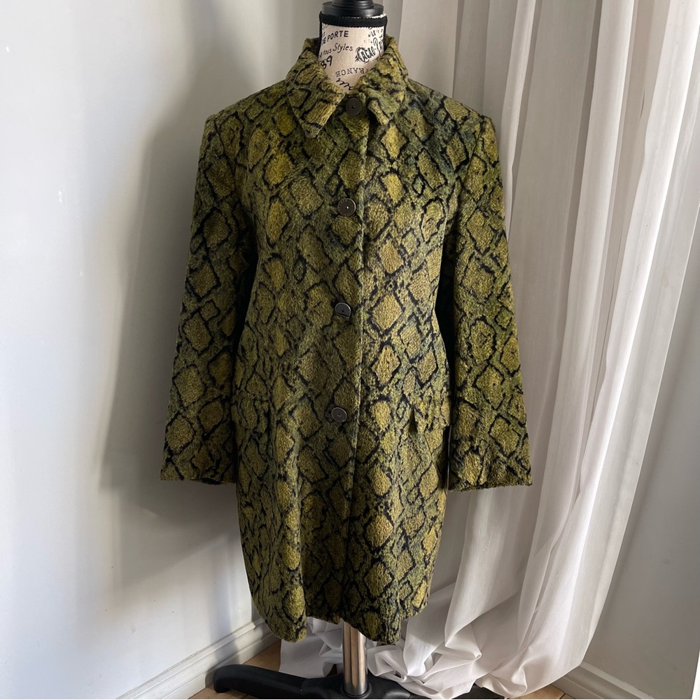 Versace Jeans Couture Olive Snake Print Faux Fur Coat - Picture 8 of 10